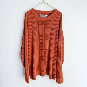 Vtg 90s Y2K Pelle Pelle oversized spell out logo crewneck sweater orange 3XL